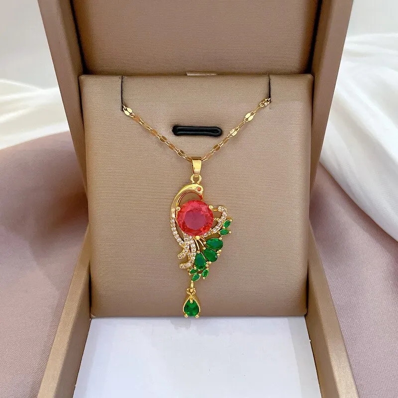 Gold Plated Peacock Tail Clavicle Chain Luxury Jewelry Necklace For Women