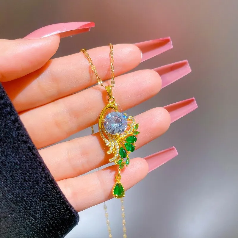 Gold Plated Peacock Tail Clavicle Chain Luxury Jewelry Necklace For Women