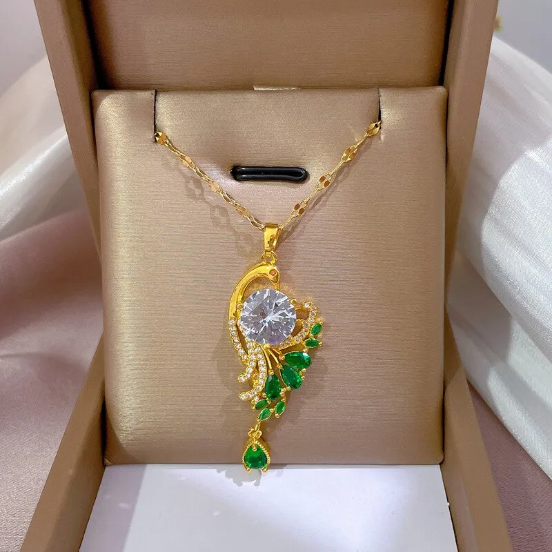 Gold Plated Peacock Tail Clavicle Chain Luxury Jewelry Necklace For Women