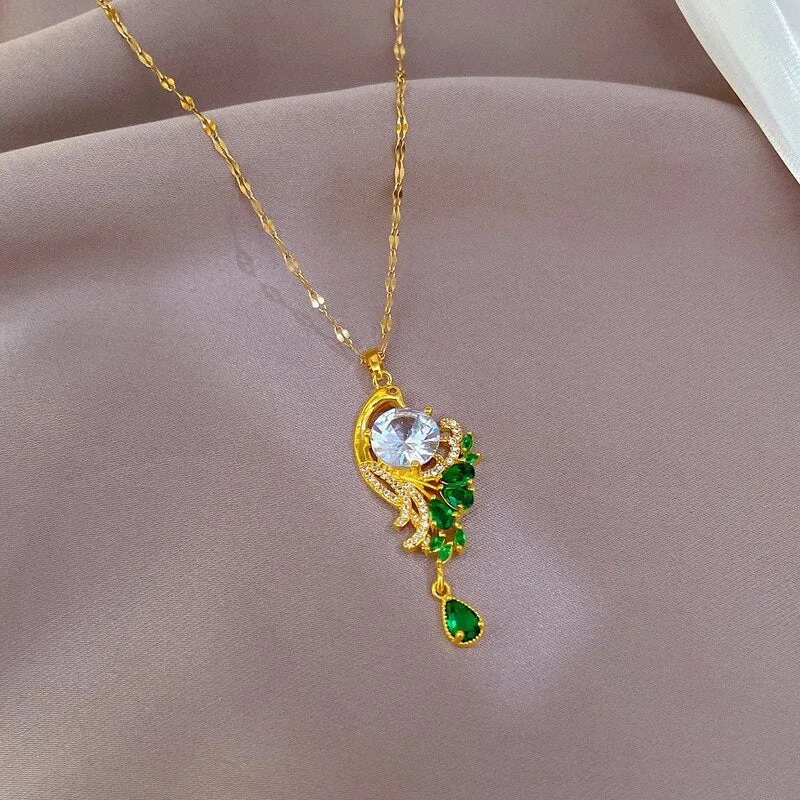 Gold Plated Peacock Tail Clavicle Chain Luxury Jewelry Necklace For Women