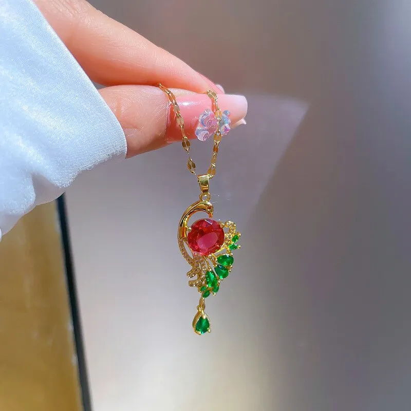 Gold Plated Peacock Tail Clavicle Chain Luxury Jewelry Necklace For Women
