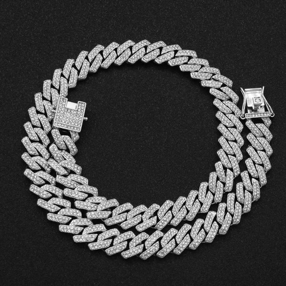 Gold Silver Cuban Link Chain and Bracelet for Men and Women - Diamond Necklace Iced Out Miami Cuban Hip Hop Jewelry
