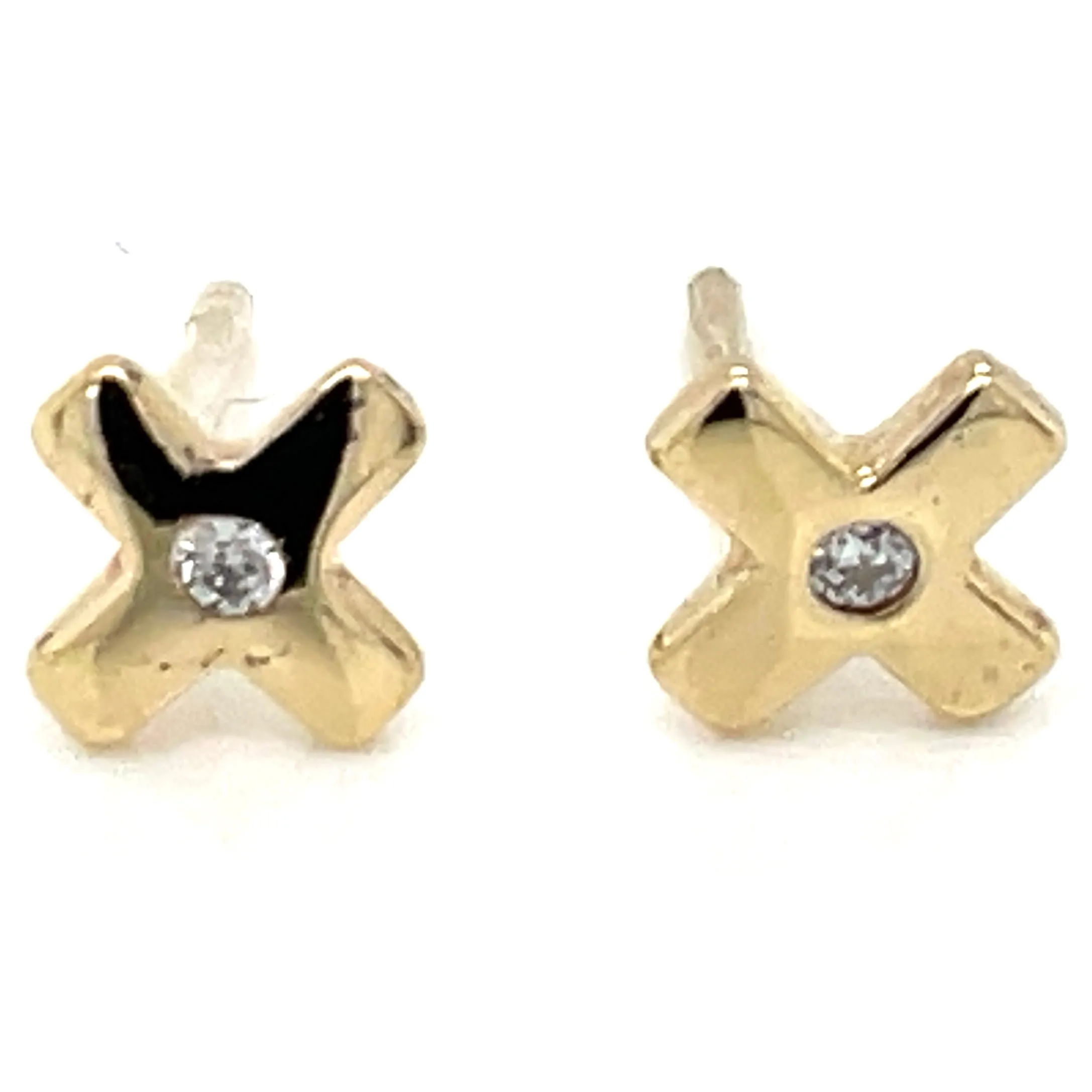 Golden CZ Set X Stud Earrings