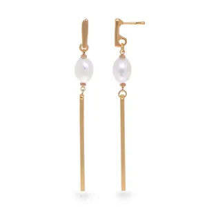 Golden Line Earrings with Pearls