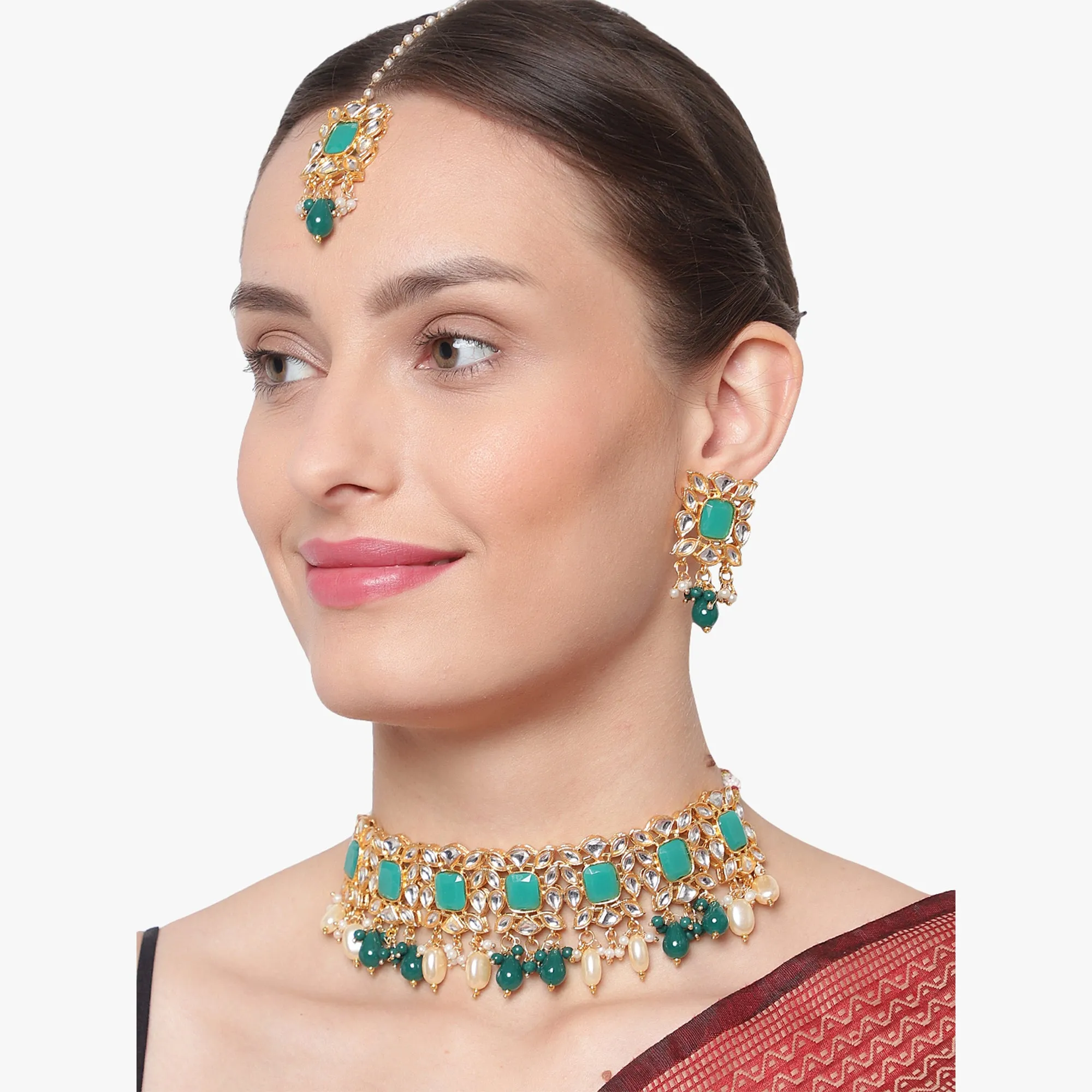 Green Heavy Bridal Indian Kundan Choker Set