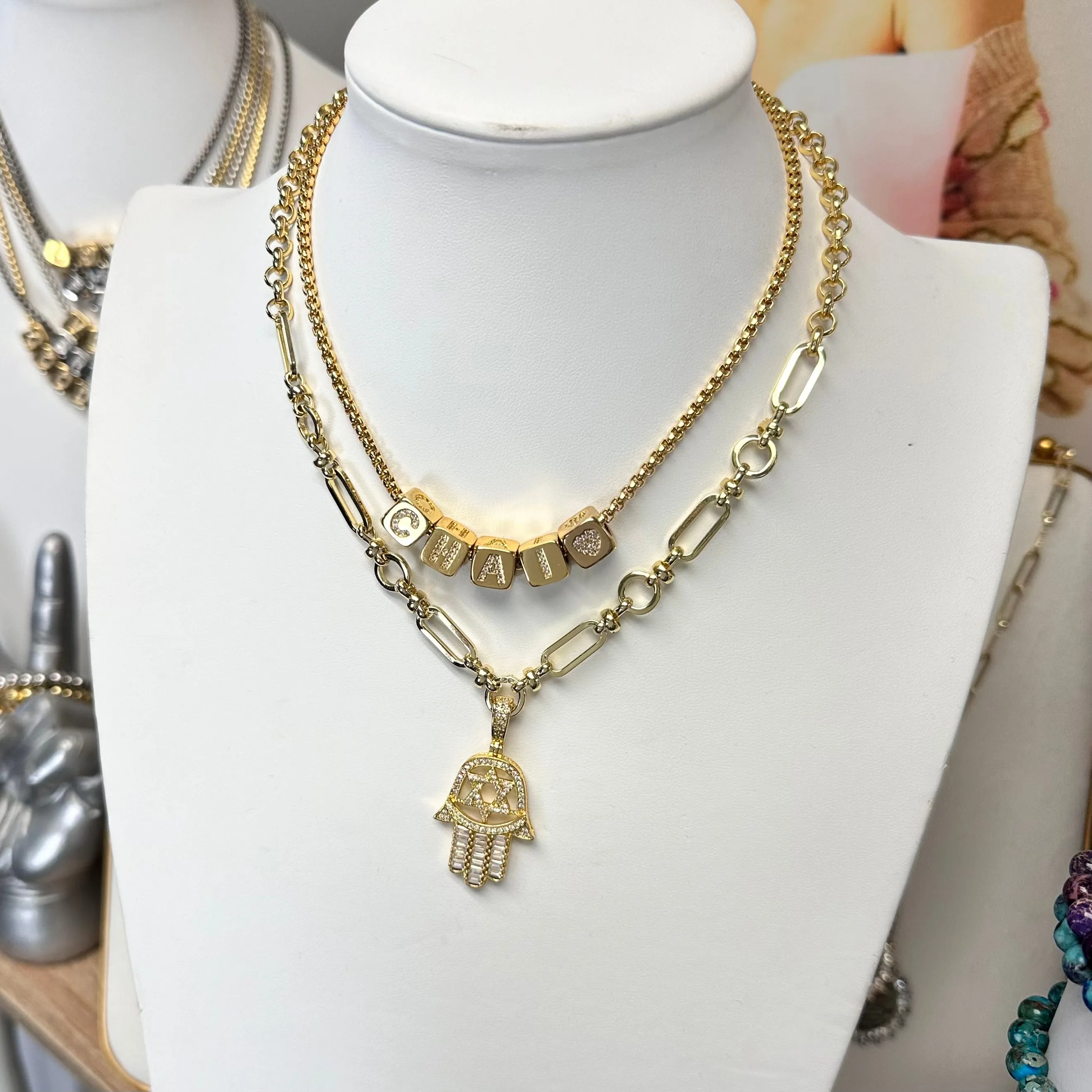 Hailey Hamsa Star of David Necklace