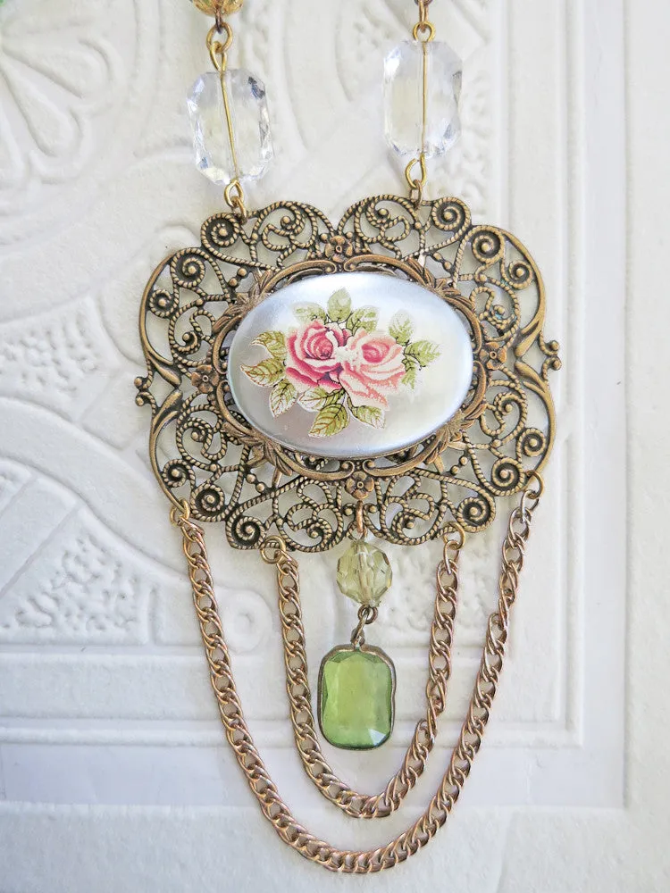 Hand Painted Roses With Swag Necklace