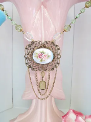 Hand Painted Roses With Swag Necklace