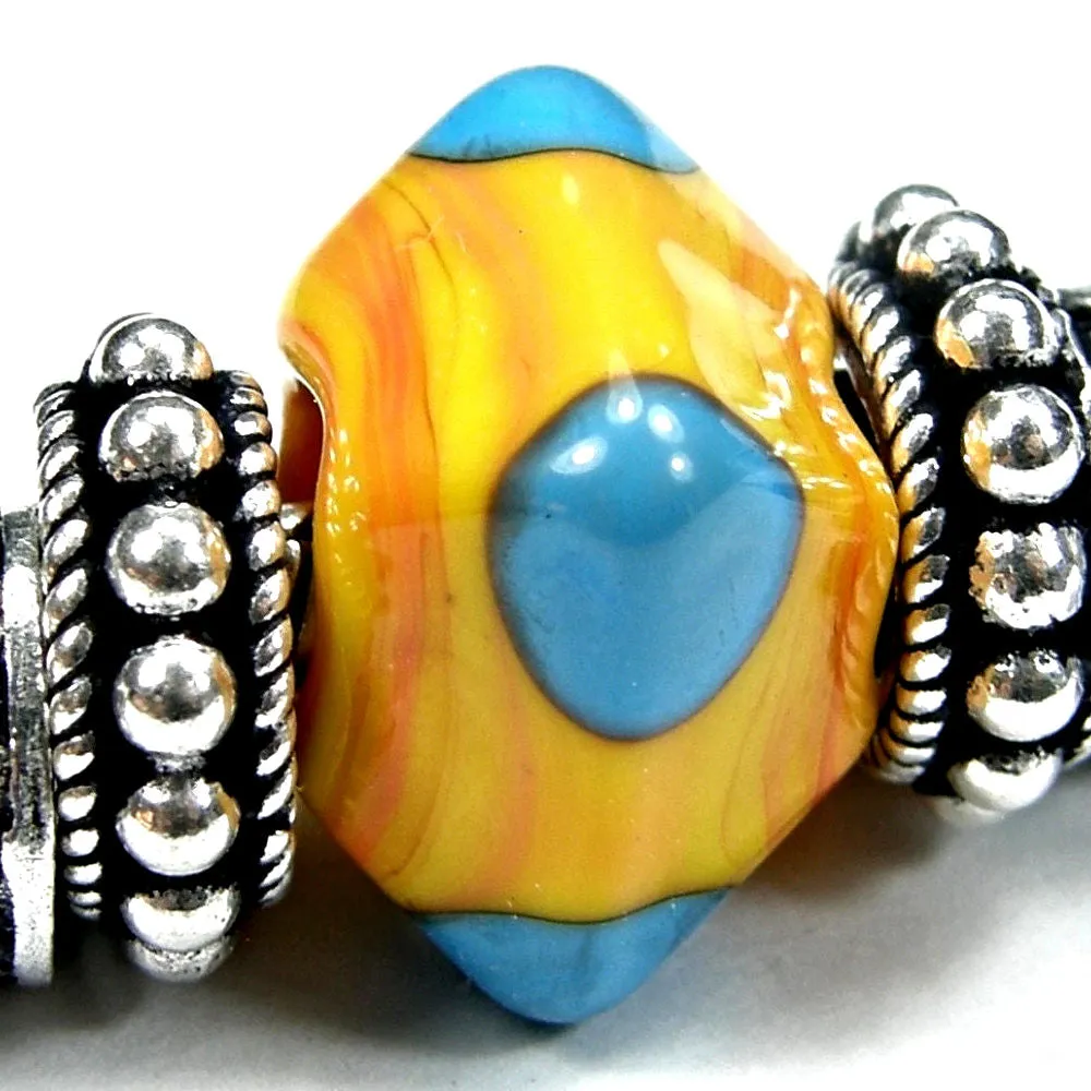 Handmade Large Hole Lampwork Beads, Glass Diamond Beads Apricot Sky Blue