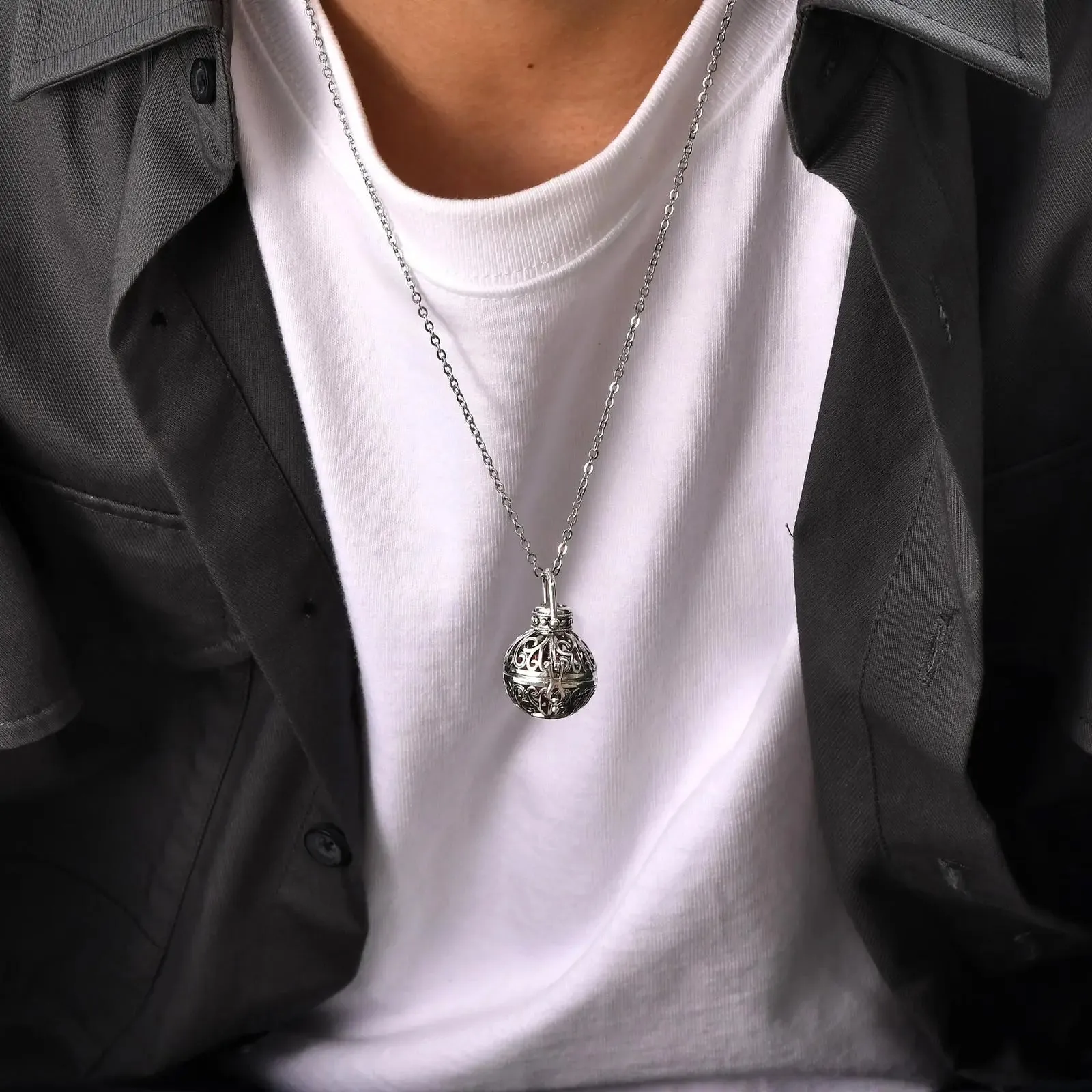 Hollow Ash Pendant Necklaces for Men Women,Floral Textured Cremation Urn Necklaces