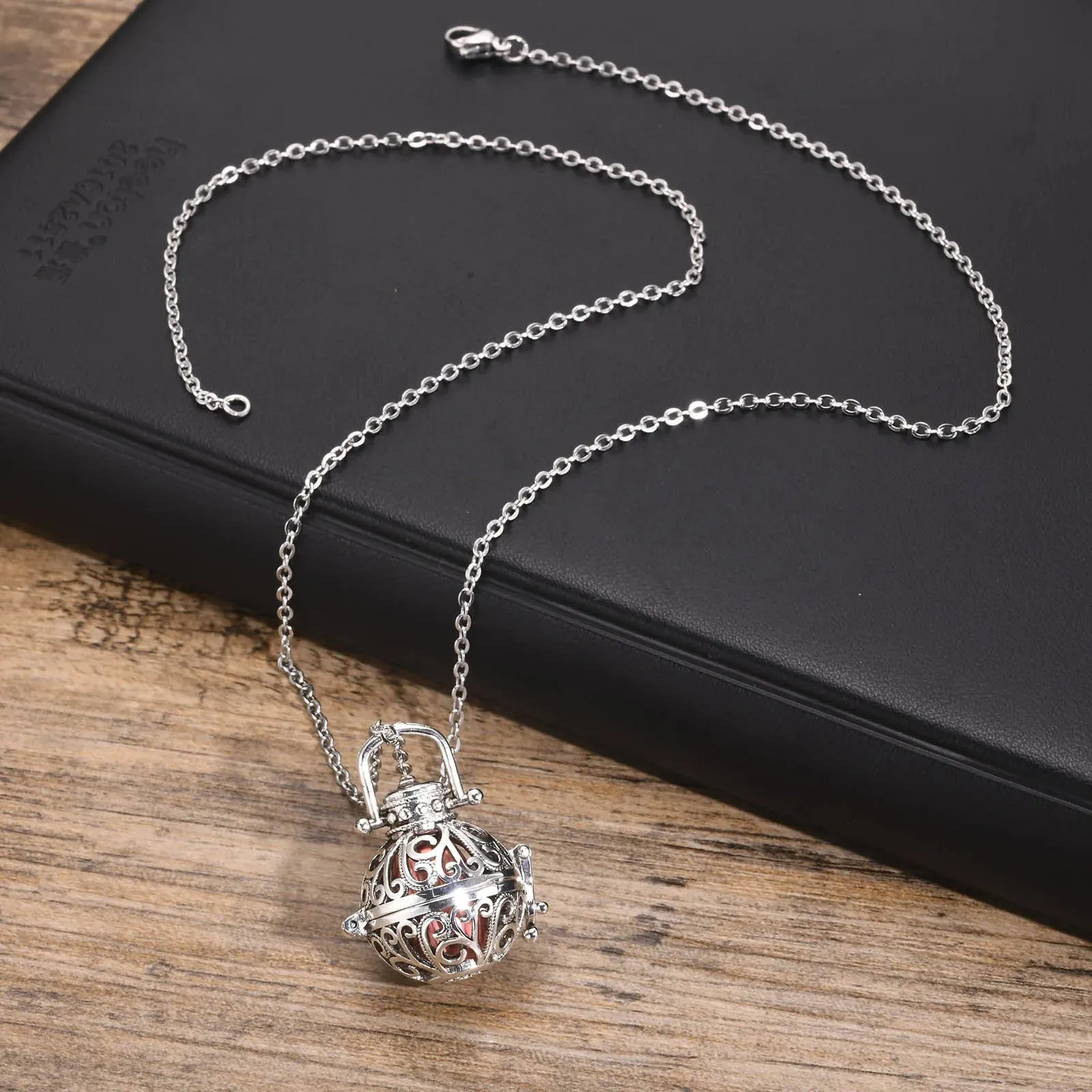 Hollow Ash Pendant Necklaces for Men Women,Floral Textured Cremation Urn Necklaces