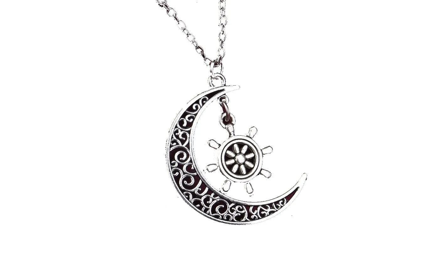 Hollow Flower Moon Boat Pendant Necklace