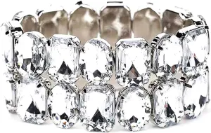 HSQYJ Retro Shining Big Crystal Rhinestone Chain Elasticity Stretch Bracelets Bohemian Charm Delicate Bangle Bracelet 20s Accessories Jewelry Wedding for Women Silver Plated