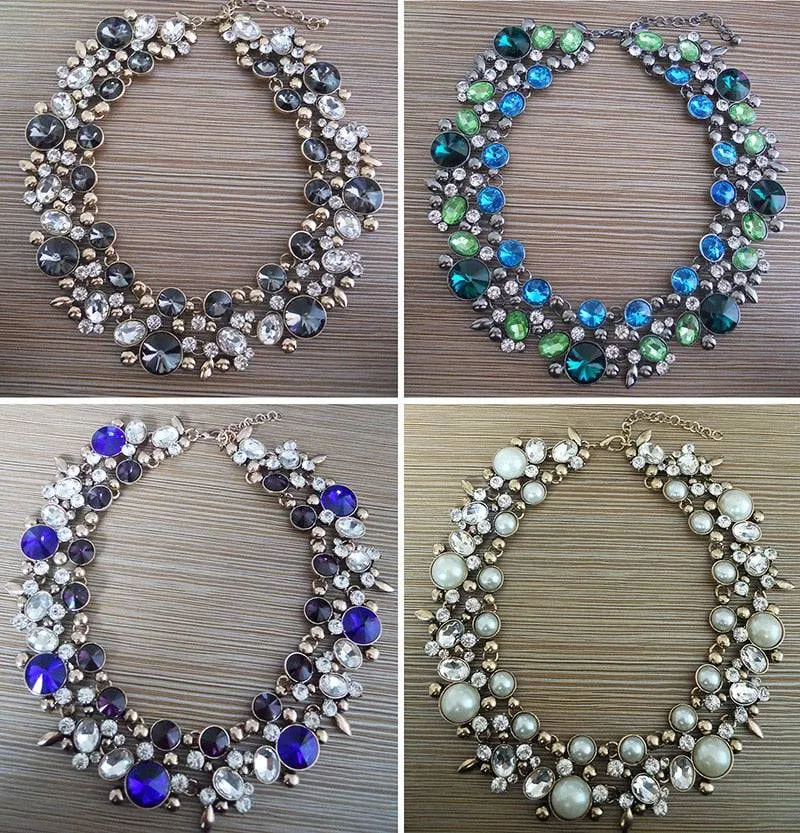 Indian Large Collar Chokar Necklace with Crystal Rhinestone Necklace for Women