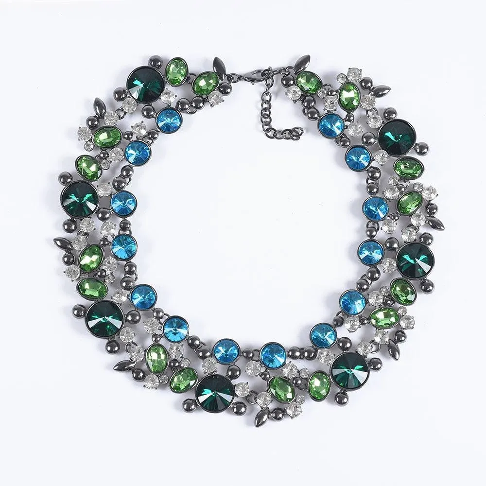 Indian Large Collar Chokar Necklace with Crystal Rhinestone Necklace for Women