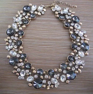 Indian Large Collar Chokar Necklace with Crystal Rhinestone Necklace for Women