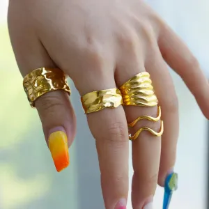 Irregular Stainless Steel Gold Plated Chunky Rings 4 Styles