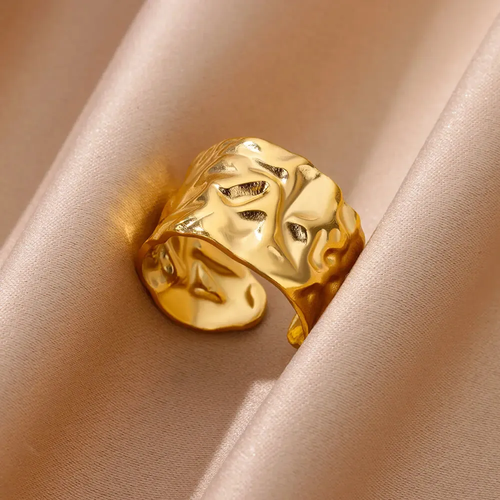 Irregular Stainless Steel Gold Plated Chunky Rings 4 Styles