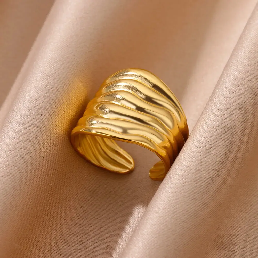 Irregular Stainless Steel Gold Plated Chunky Rings 4 Styles