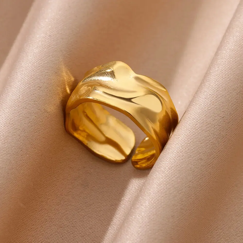 Irregular Stainless Steel Gold Plated Chunky Rings 4 Styles
