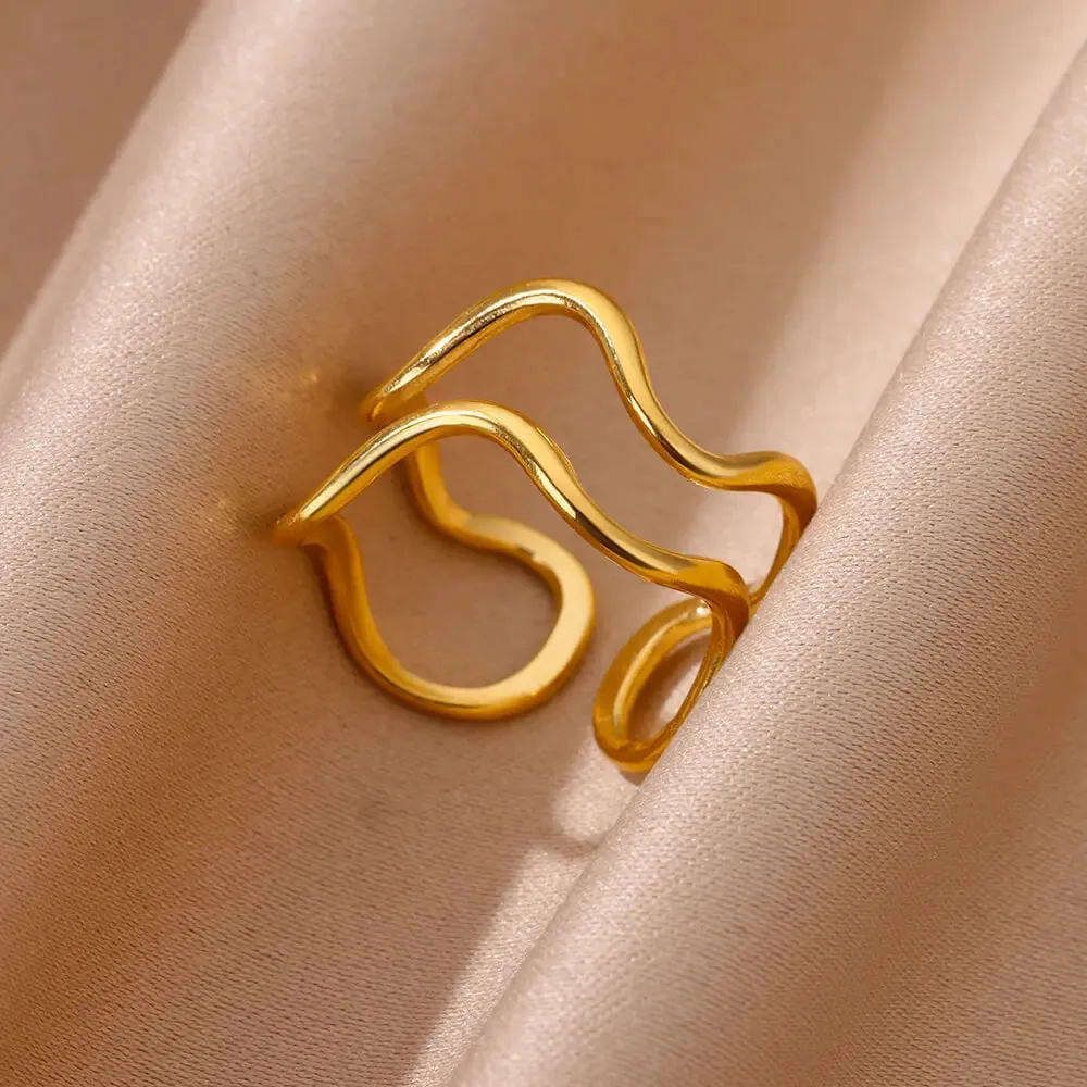 Irregular Stainless Steel Gold Plated Chunky Rings 4 Styles
