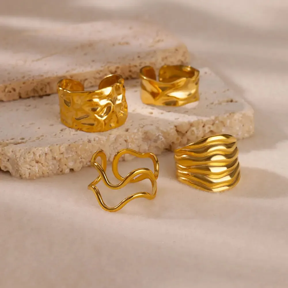 Irregular Stainless Steel Gold Plated Chunky Rings 4 Styles