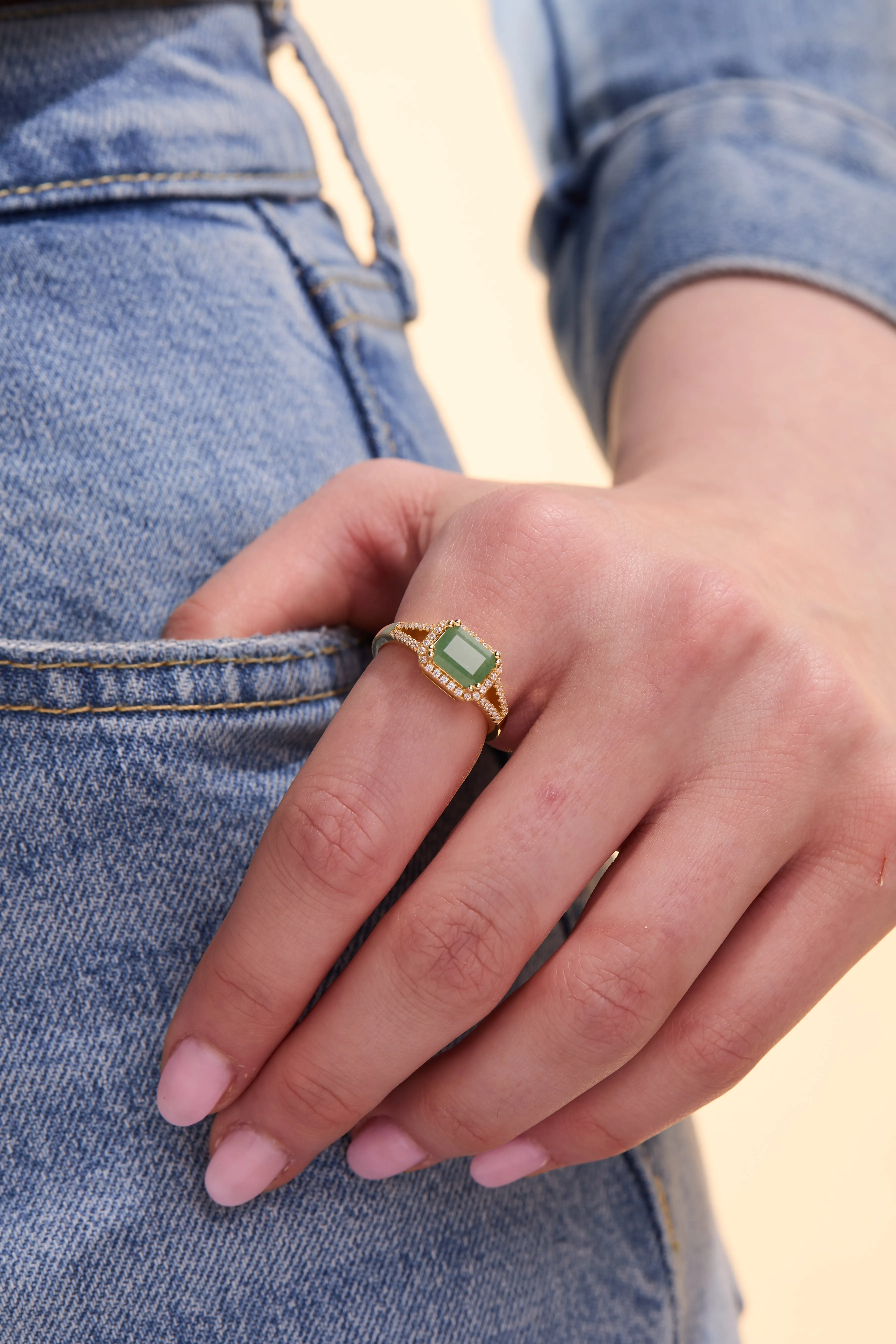 Jade Timeless Gold Adjustable Ring W.