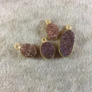 Jeweler's Lot Gold Finish Purple Gold Oval Shaped Natural Druzy Agate Bezel Pendants DOPG1 ~ 11mm - 21mm Long - Sold In Lot Of 4 As Shown