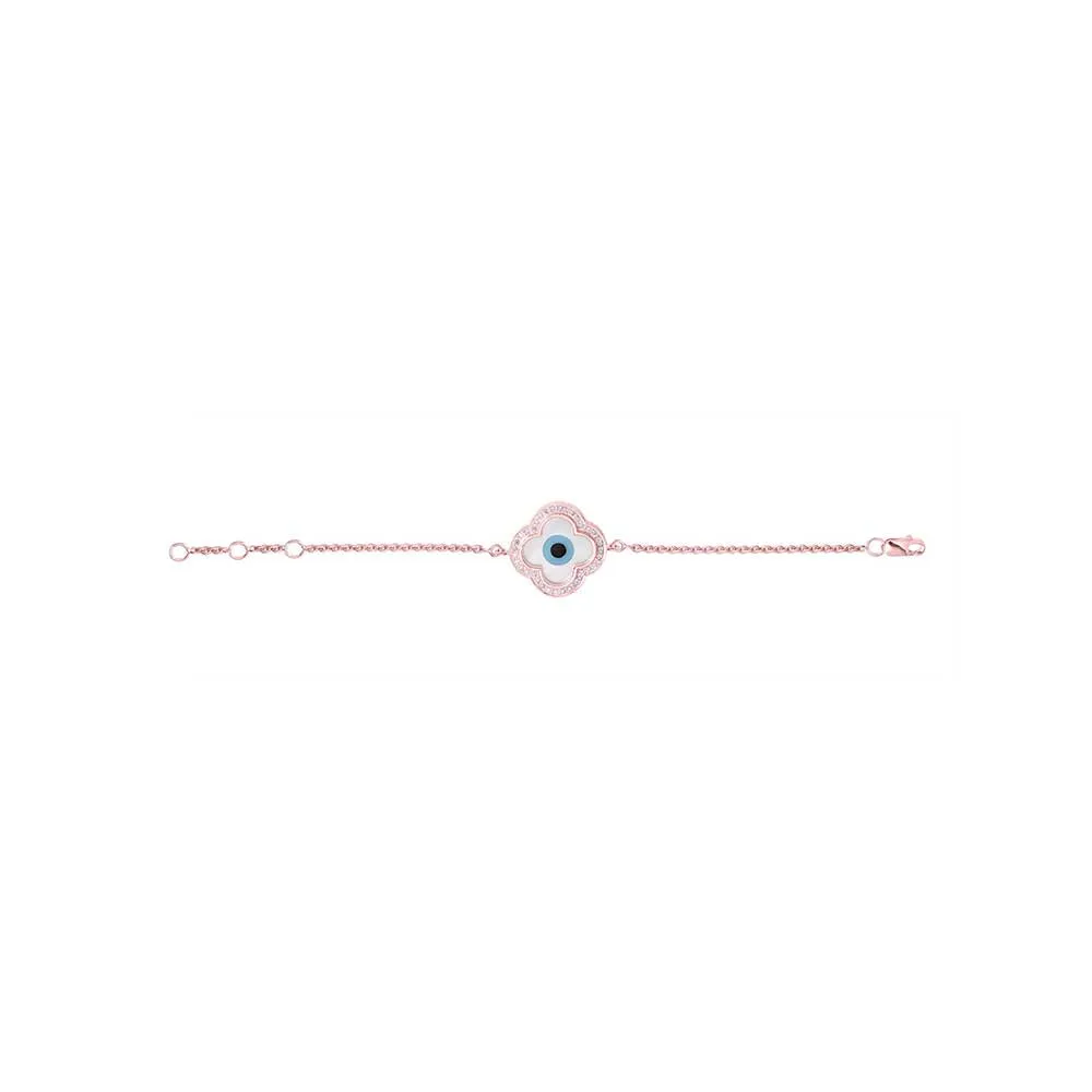 Kaj Fine Jewellery Large Clover Evil Eye Diamond Chain Bracelet in 14KT Rose Gold
