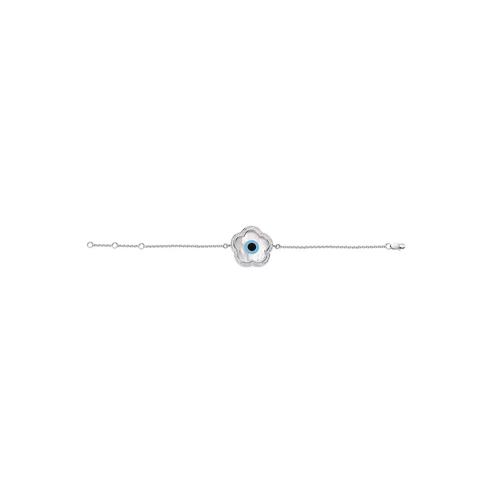 Kaj Fine Jewellery Large Flower Evil Eye Diamond Chain Bracelet in 14KT White Gold