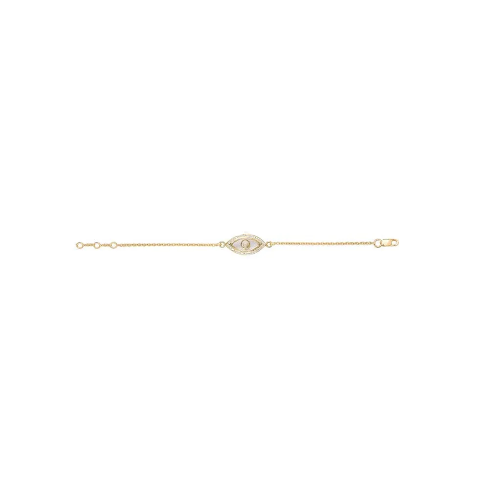 Kaj Fine Jewellery Medium Marquise Evil Eye Diamond inlay Chain Bracelet in 14KT Yellow Gold