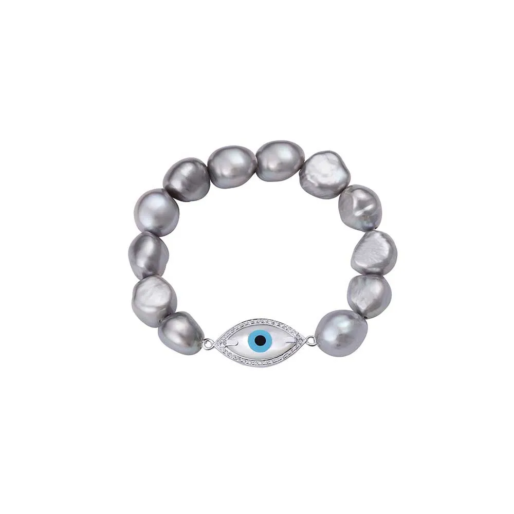 Kaj Fine Jewellery Medium Marquise Evil Eye Diamond Pearl Bracelet in 14KT White Gold