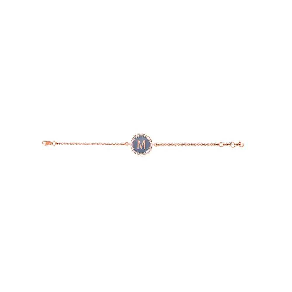 Kaj Fine Jewellery Personalised Enamel Initial Diamond Chain Bracelet in 14KT Rose Gold