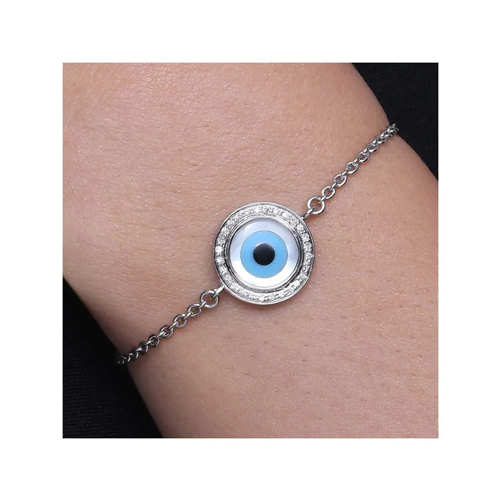 Kaj Fine Jewellery Small Round Evil Eye Diamond Chain Bracelet in 14KT White Gold
