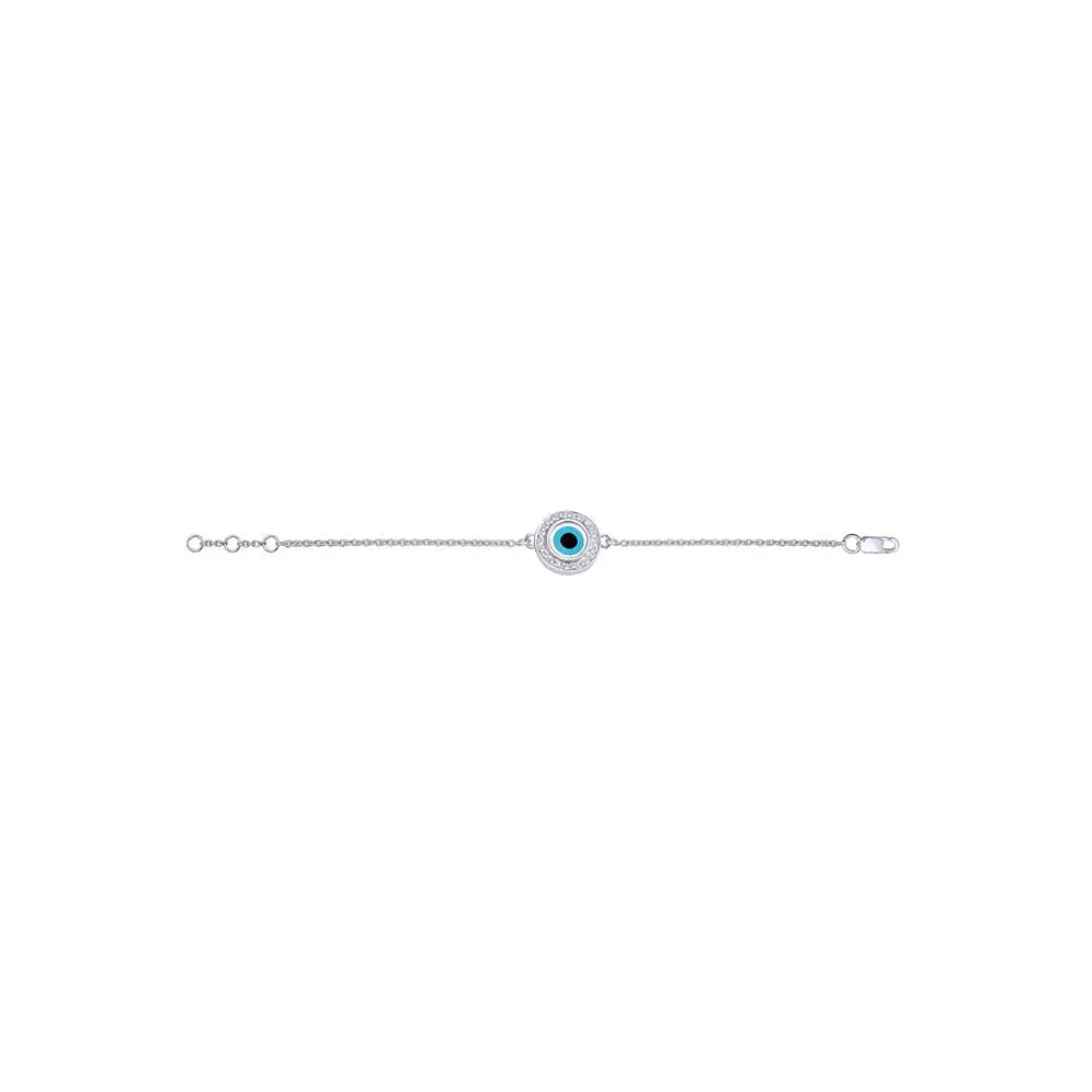 Kaj Fine Jewellery Small Round Evil Eye Diamond Chain Bracelet in 14KT White Gold