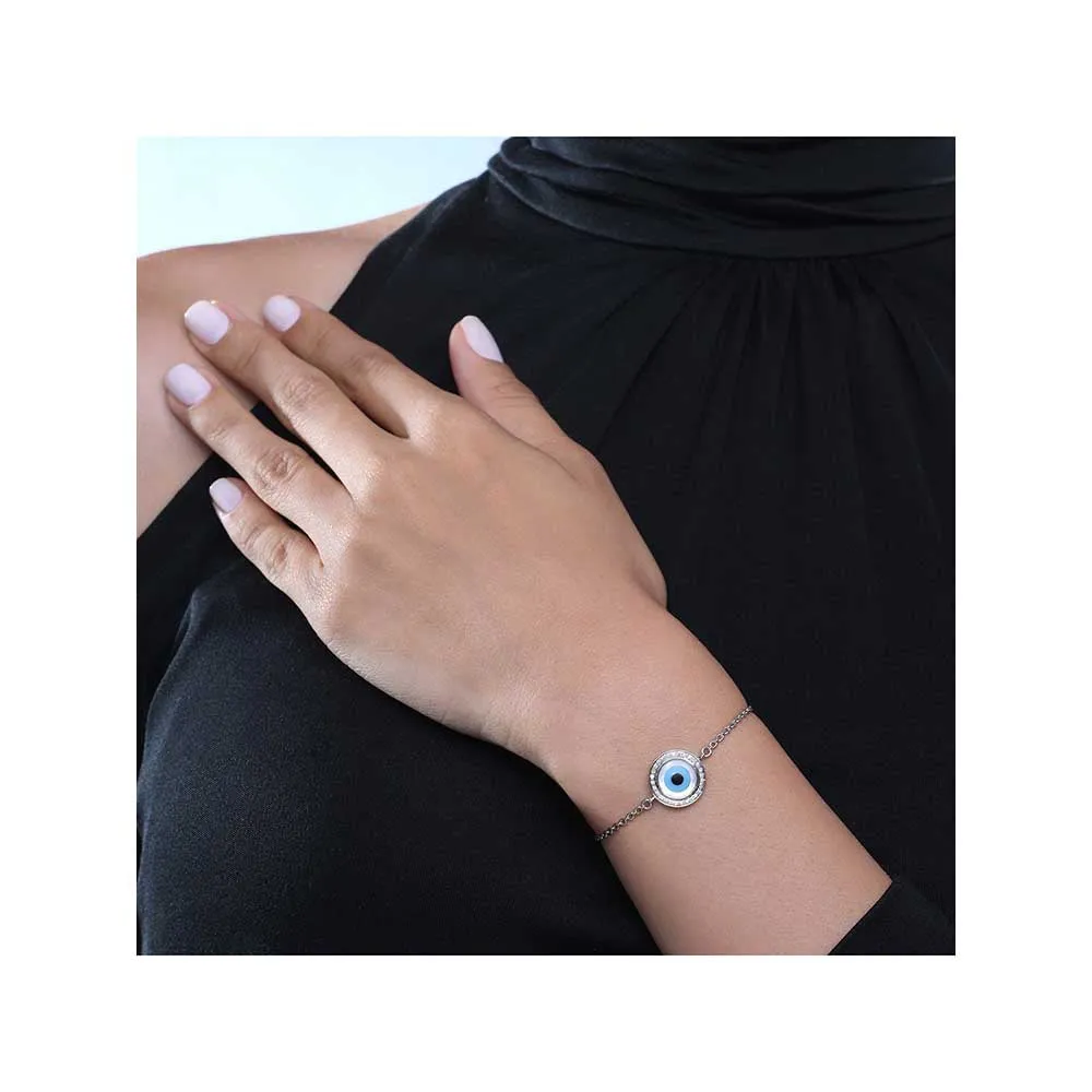 Kaj Fine Jewellery Small Round Evil Eye Diamond Chain Bracelet in 14KT White Gold
