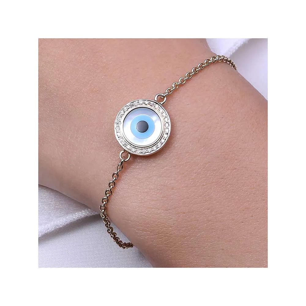 Kaj Fine Jewellery Small Round Evil Eye Diamond Chain Bracelet in 14KT Yellow Gold