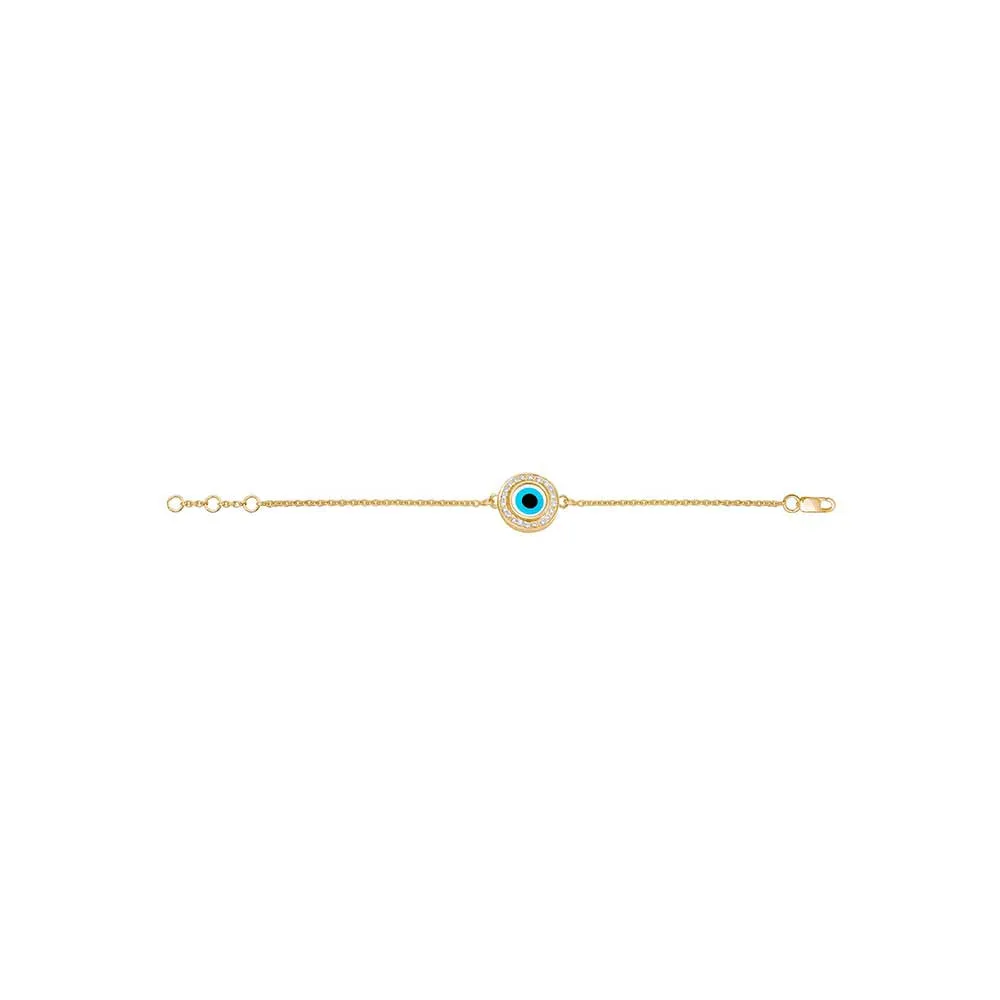 Kaj Fine Jewellery Small Round Evil Eye Diamond Chain Bracelet in 14KT Yellow Gold
