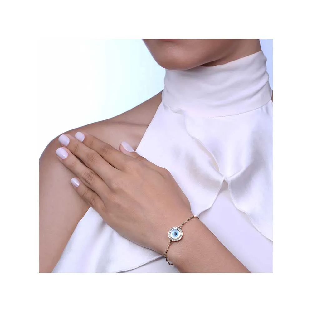 Kaj Fine Jewellery Small Round Evil Eye Diamond Chain Bracelet in 14KT Yellow Gold