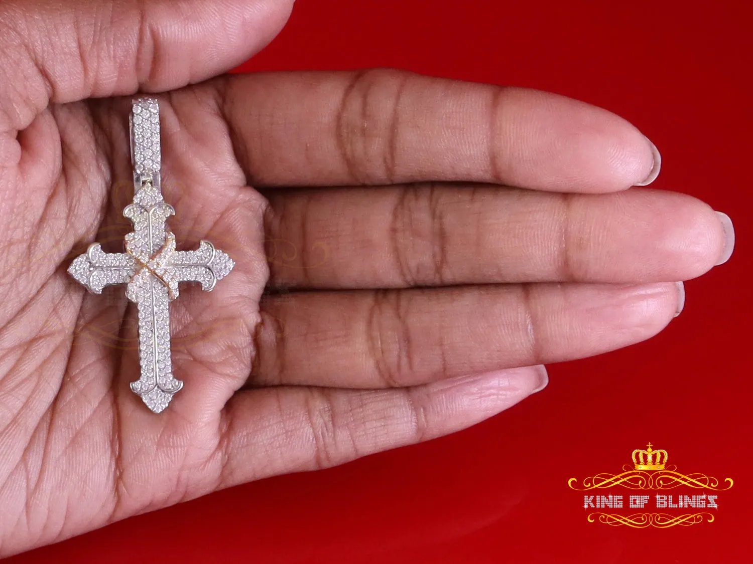 King Of Bling's 925 Sterling white Silver 1.50ct VVS D Clr.Moissanite Cross Pendant Men/ Women.