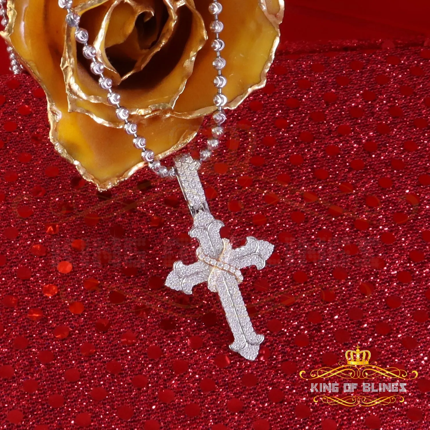 King Of Bling's 925 Sterling white Silver 1.50ct VVS D Clr.Moissanite Cross Pendant Men/ Women.