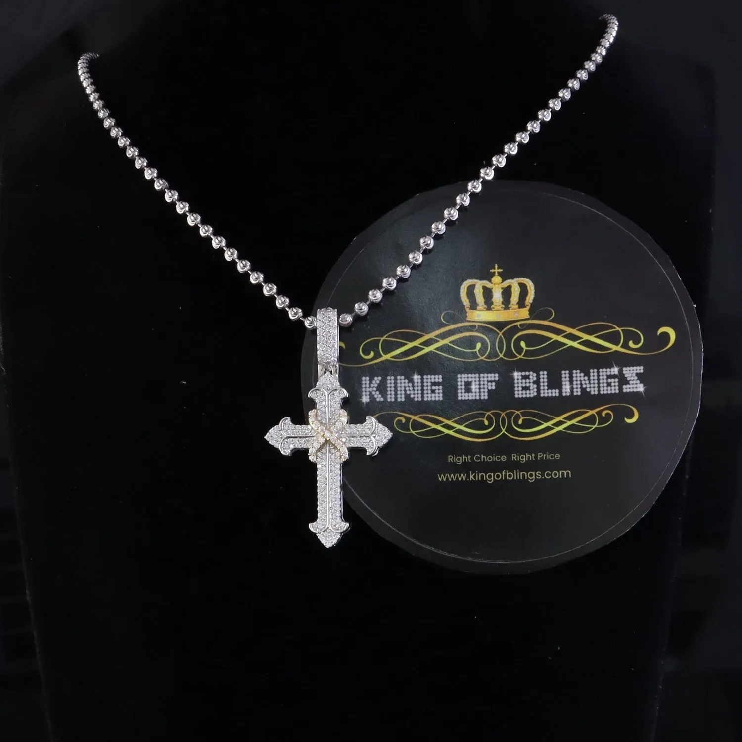 King Of Bling's 925 Sterling white Silver 1.50ct VVS D Clr.Moissanite Cross Pendant Men/ Women.