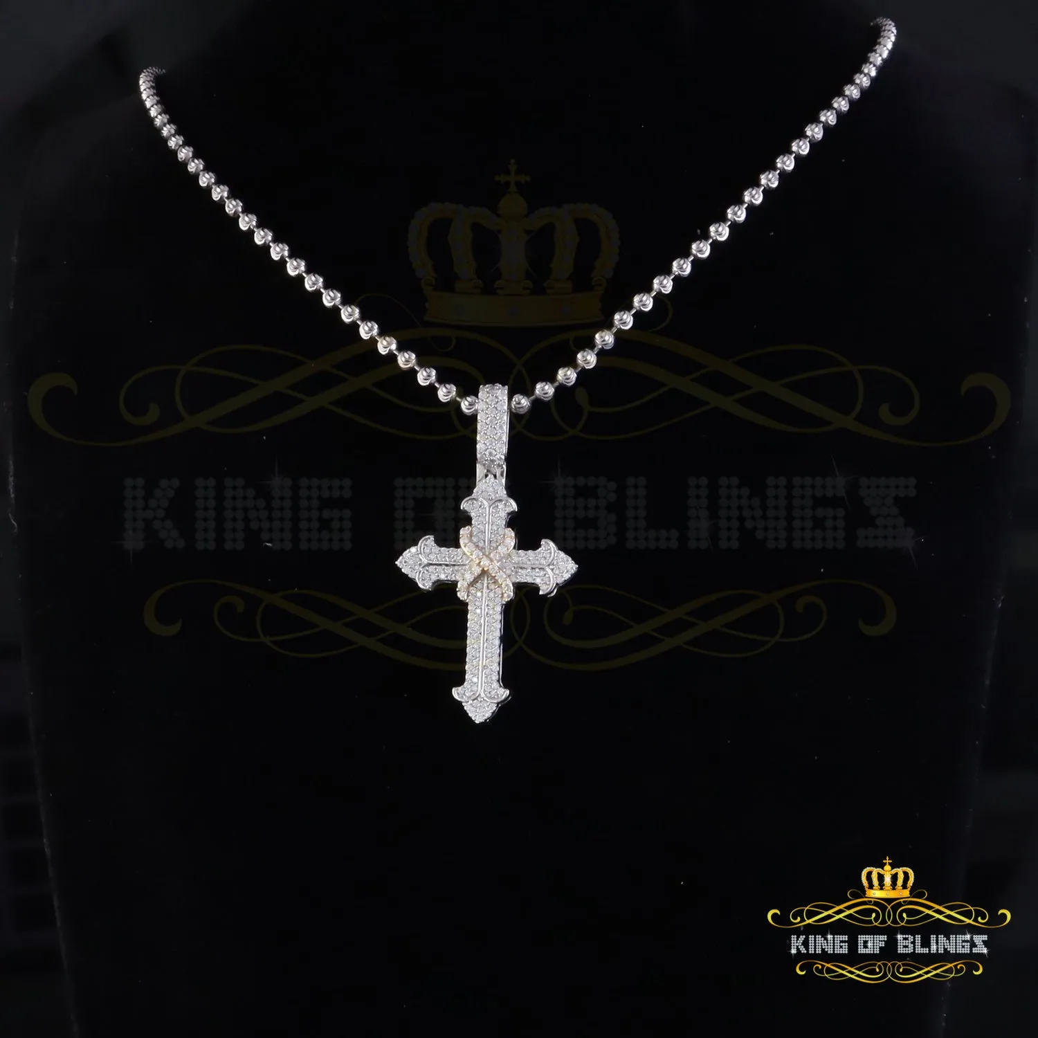 King Of Bling's 925 Sterling white Silver 1.50ct VVS D Clr.Moissanite Cross Pendant Men/ Women.