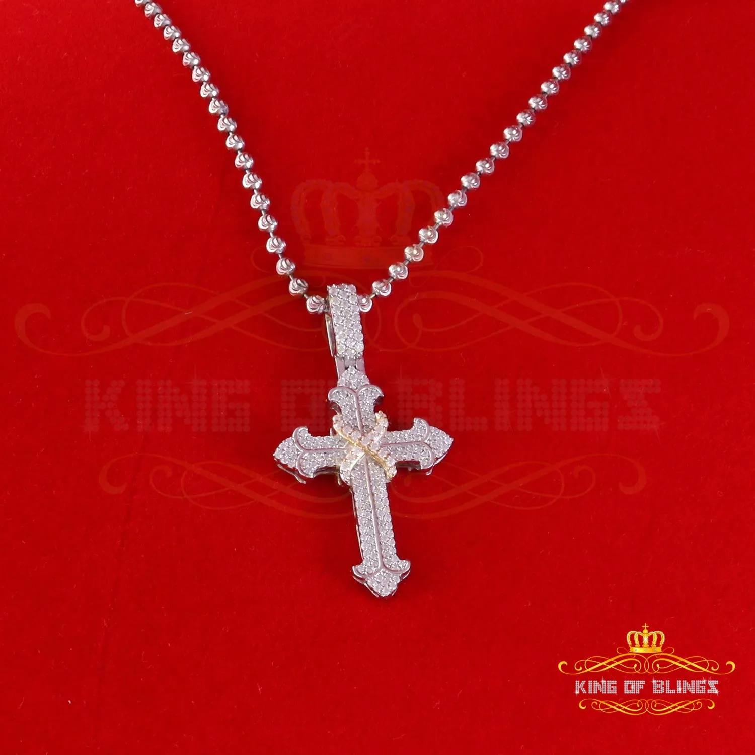 King Of Bling's 925 Sterling white Silver 1.50ct VVS D Clr.Moissanite Cross Pendant Men/ Women.
