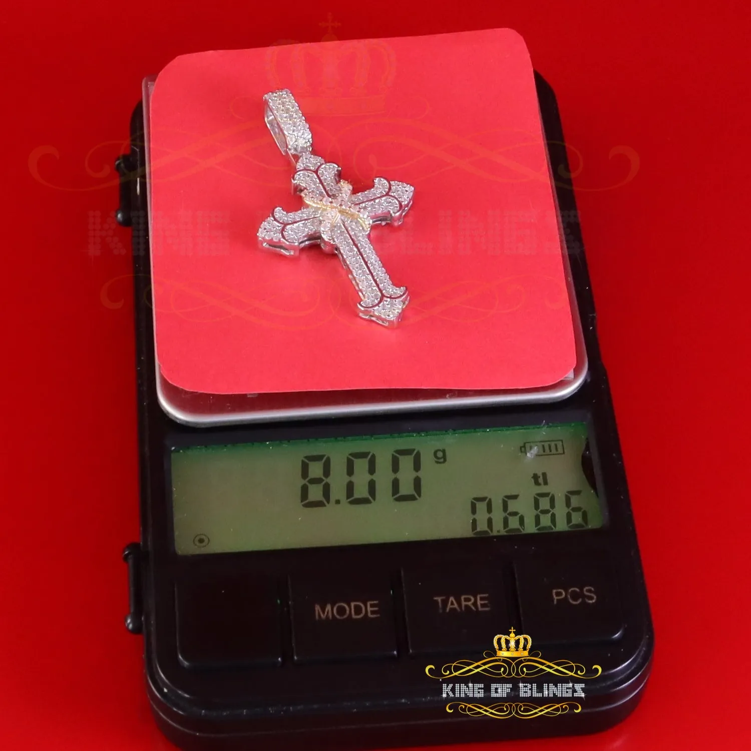 King Of Bling's 925 Sterling white Silver 1.50ct VVS D Clr.Moissanite Cross Pendant Men/ Women.