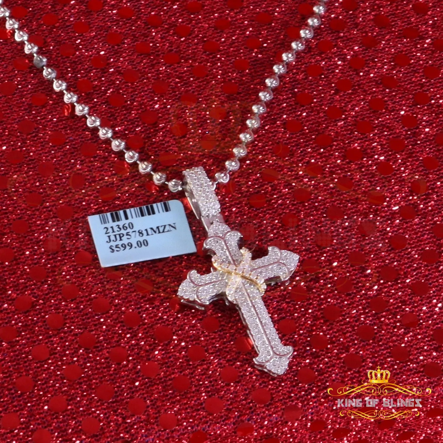 King Of Bling's 925 Sterling white Silver 1.50ct VVS D Clr.Moissanite Cross Pendant Men/ Women.