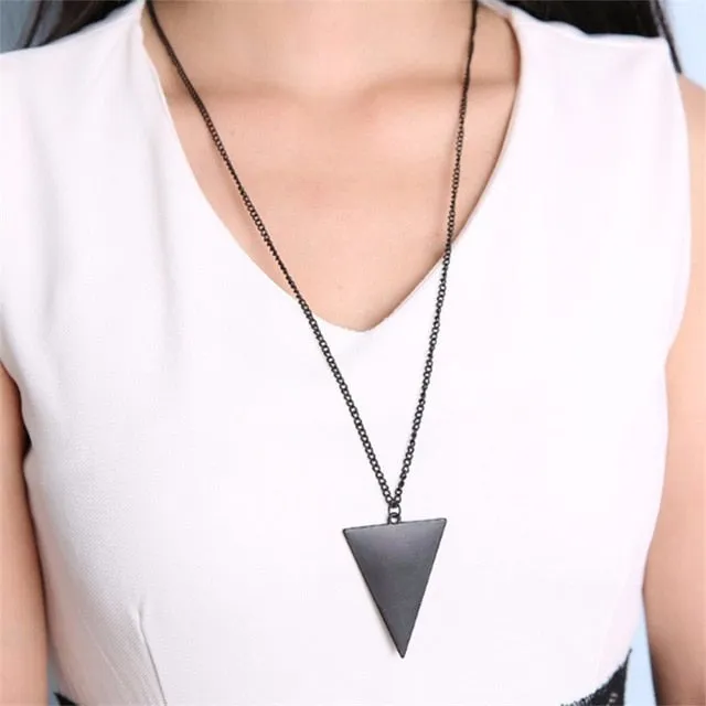 KISS WIFE 2018 Black Gold Silver Jewelry Female Punk Triangle Simple Retro Long Sweater Chain Necklace A Direct Sale