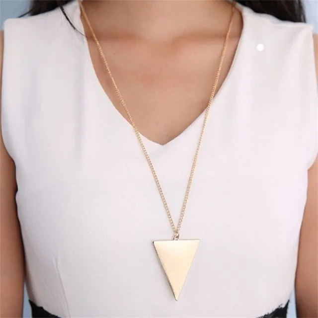 KISS WIFE 2018 Black Gold Silver Jewelry Female Punk Triangle Simple Retro Long Sweater Chain Necklace A Direct Sale