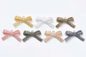 Lace Edge Bow Tie Knot Connectors Pendants Charms 23x43mm Bronze/Silver/Gold
