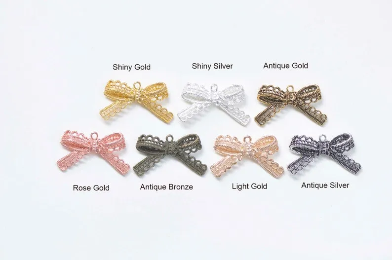 Lace Edge Bow Tie Knot Connectors Pendants Charms 23x43mm Bronze/Silver/Gold